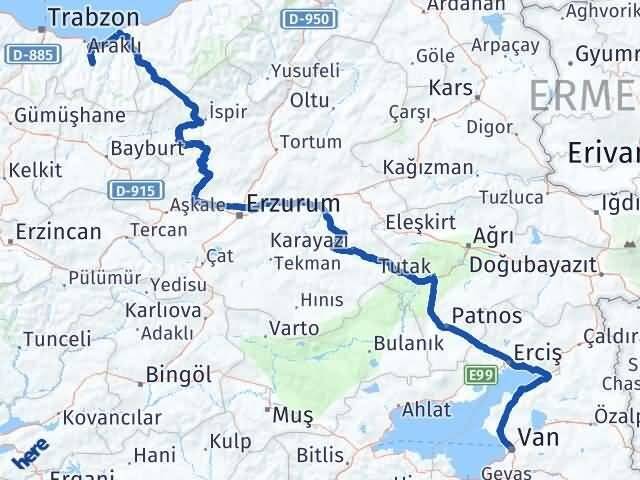 Van Köprübaşı Trabzon Arası Kaç Km - Yol Haritası