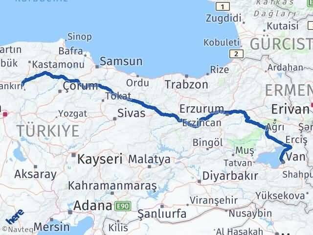 Van Korgun Çankırı Arası Kaç Km - Yol Haritası