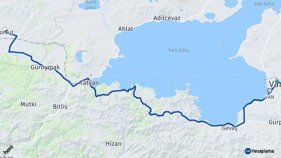 Van Korkut Muş Arası Kaç Km - Yol Haritası