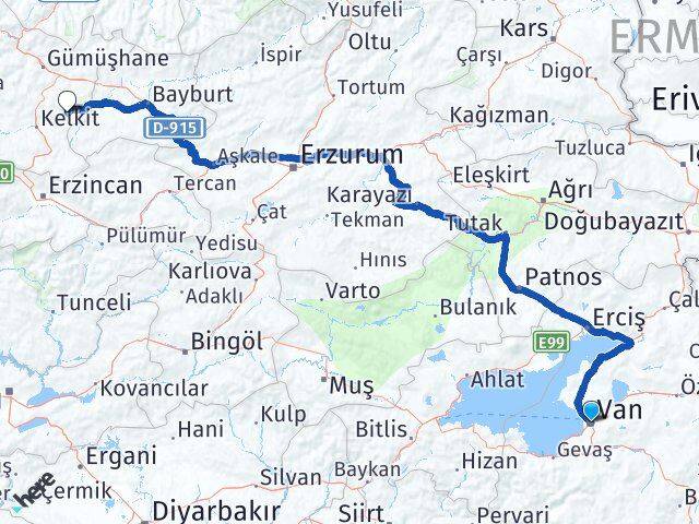 Van Köse Gümüşhane Arası Kaç Km - Yol Haritası