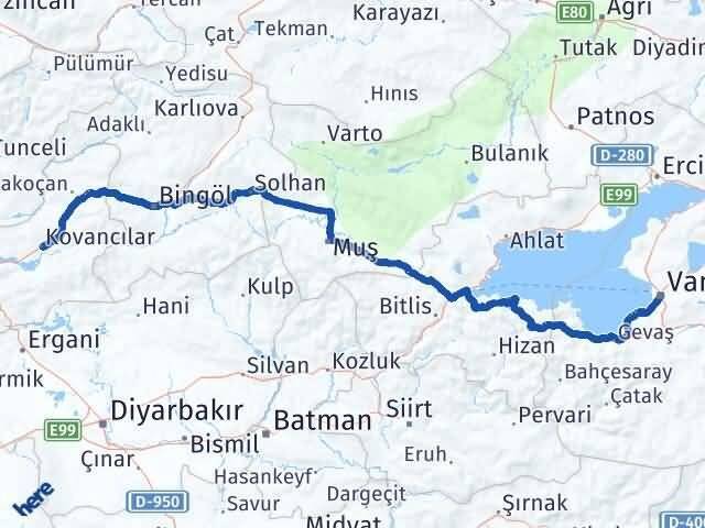 Van Kovancılar Elazığ Arası Kaç Km - Yol Haritası