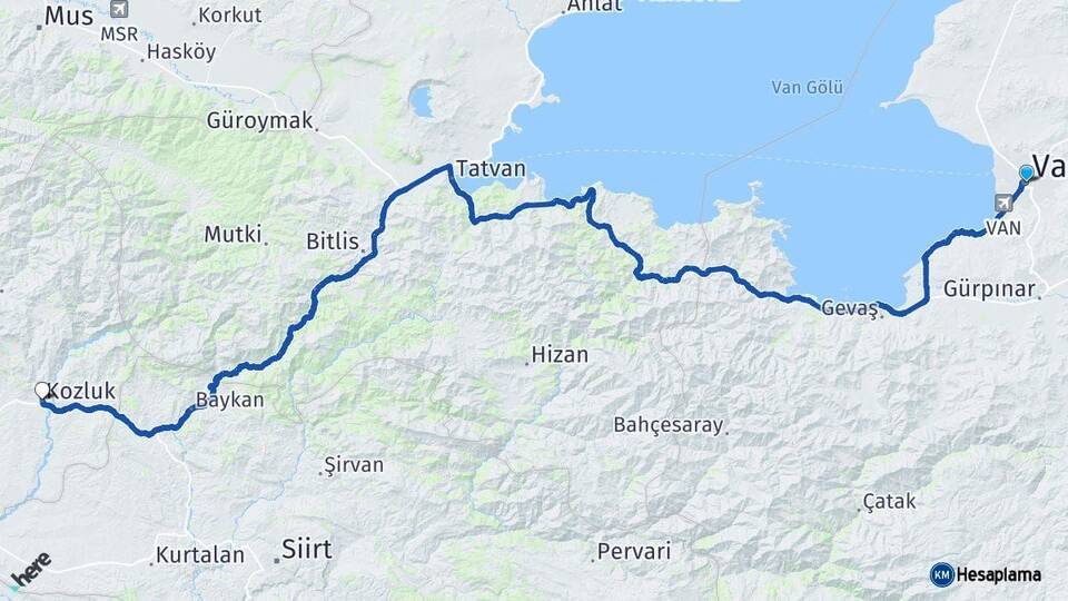 Van Kozluk Batman Arası Kaç Km - Yol Haritası
