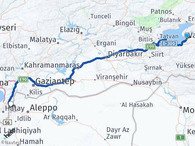 Van Kumlu Hatay Arası Kaç Km - Yol Haritası