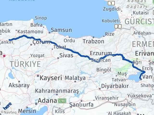 Van Kurşunlu Çankırı Arası Kaç Km - Yol Haritası