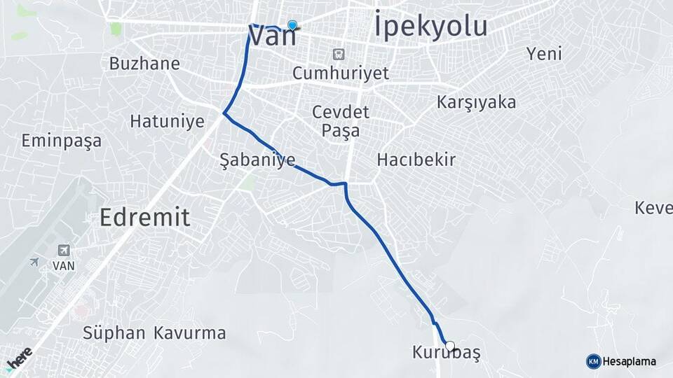 Van Kurubaş Edremit Arası Kaç Km - Yol Haritası