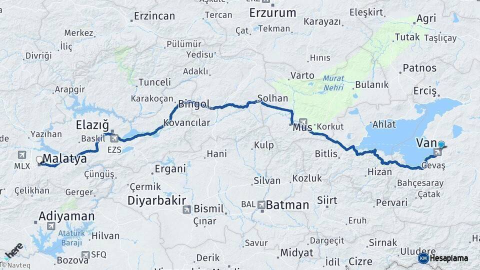 Van Malatya Arası Kaç Km - Yol Haritası