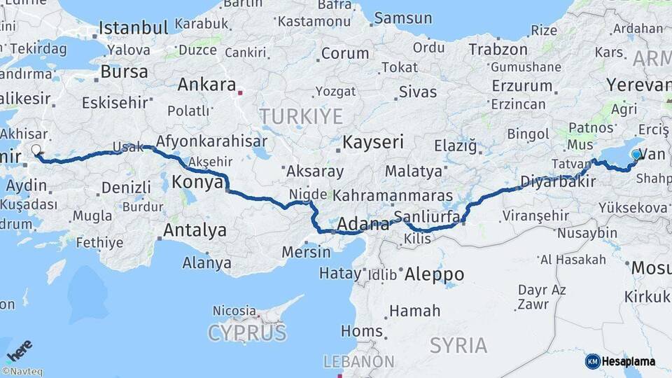 Van Manisa Arası Kaç Km - Yol Haritası