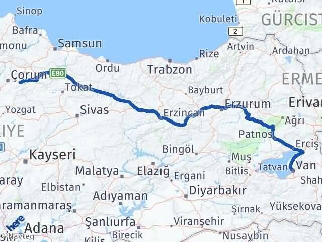 Van Mecitözü Çorum Arası Kaç Km - Yol Haritası
