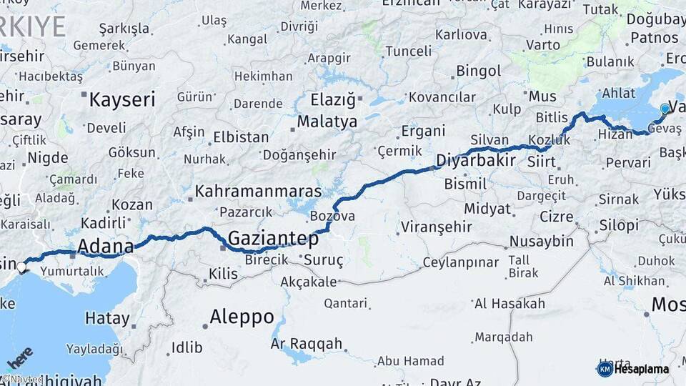 Van Mersin Arası Kaç Km - Yol Haritası