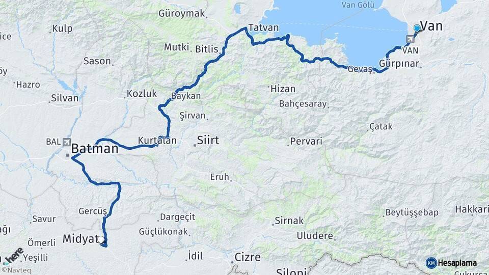 Van Midyat Mardin Arası Kaç Km - Yol Haritası