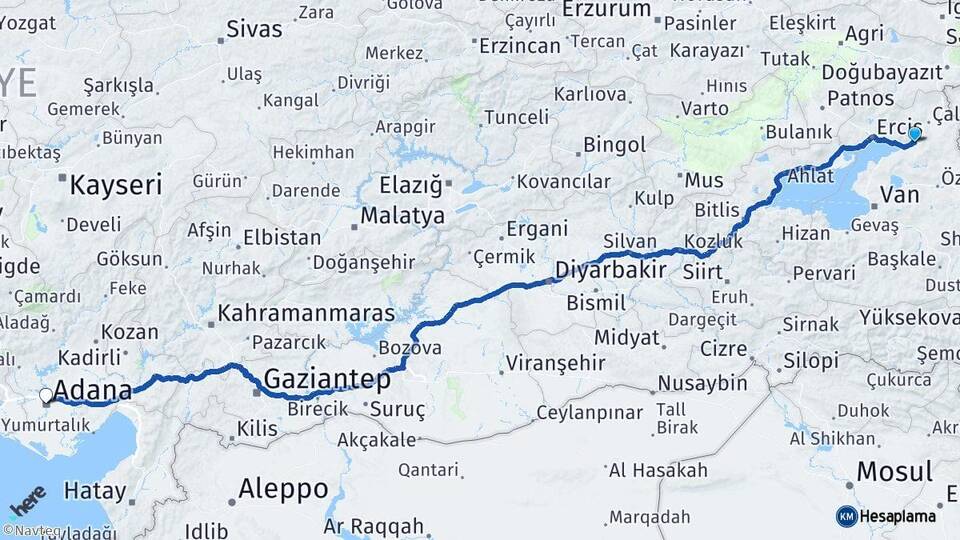 Van Muradiye Adana Arası Kaç Km - Yol Haritası