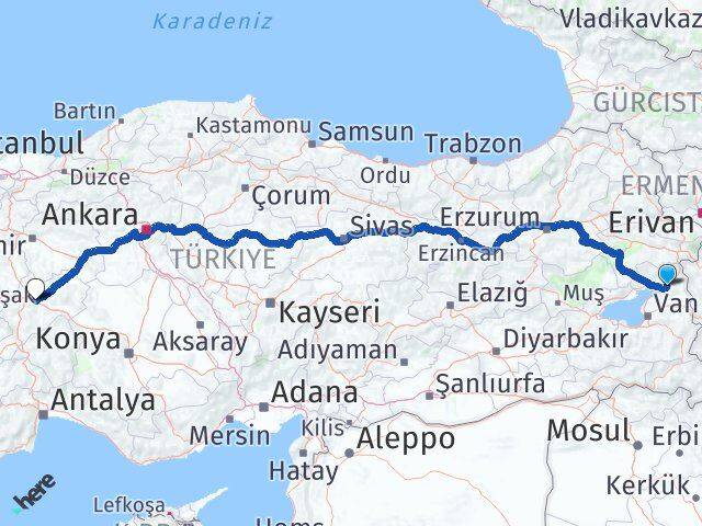 Van Muradiye Afyonkarahisar Arası Kaç Km - Yol Haritası