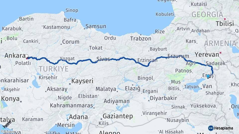 Van Muradiye Ankara Arası Kaç Km - Yol Haritası