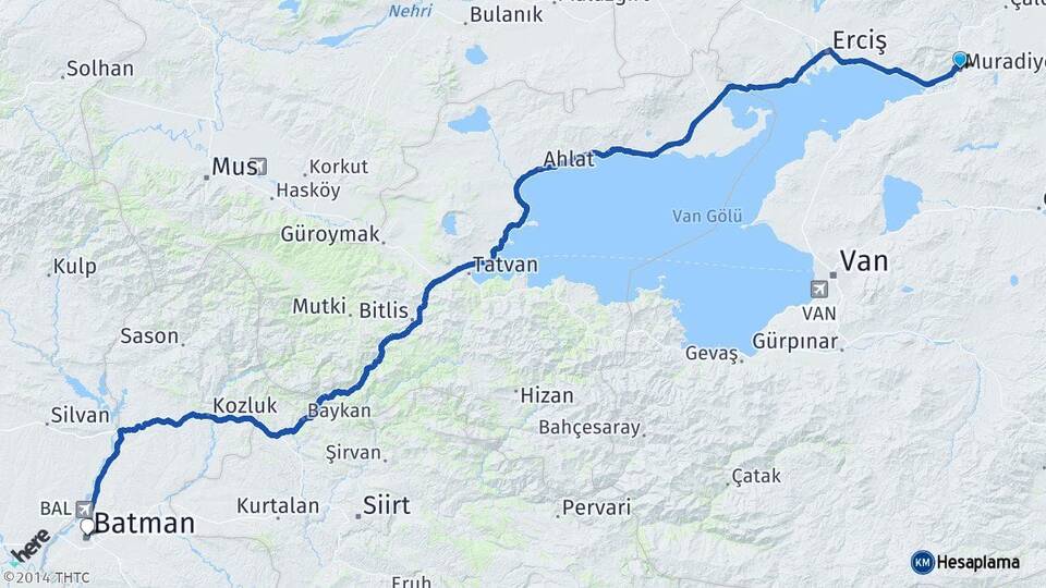 Van Muradiye Batman Arası Kaç Km - Yol Haritası