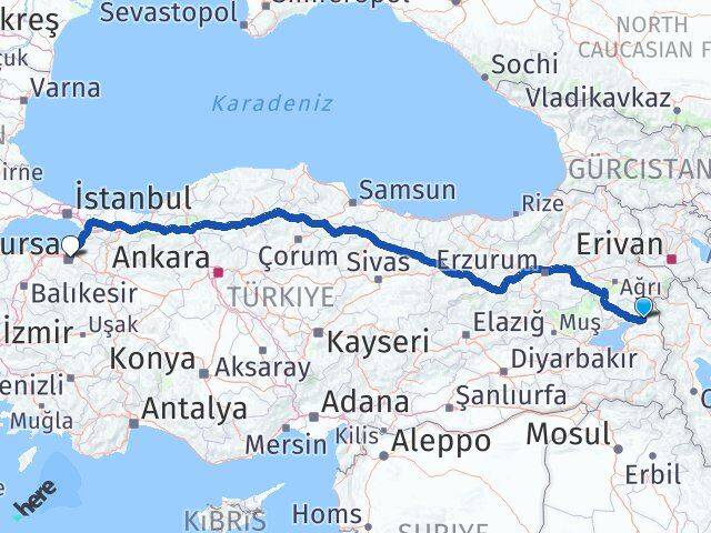 Van Muradiye Bursa Arası Kaç Km - Yol Haritası