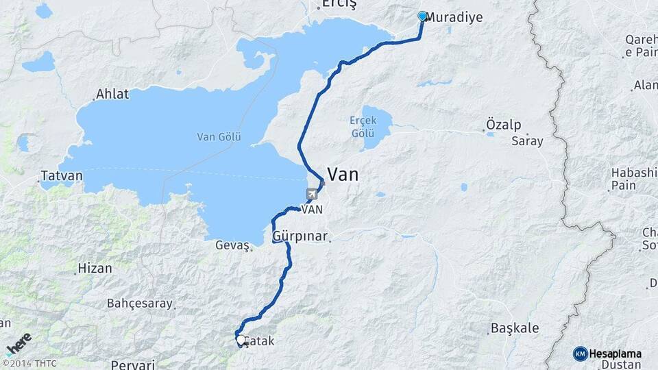 Van Muradiye Çatak Arası Kaç Km - Yol Haritası