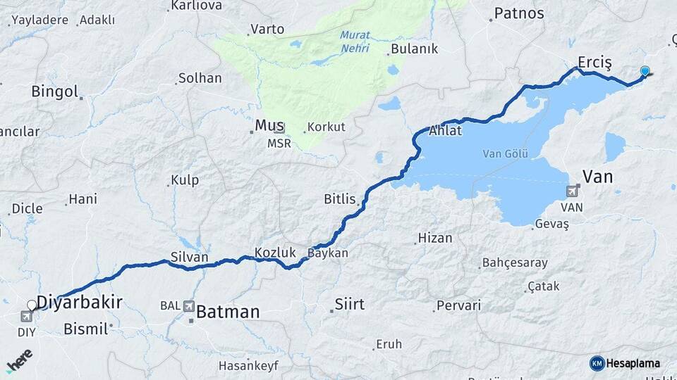 Van Muradiye Diyarbakır Arası Kaç Km - Yol Haritası