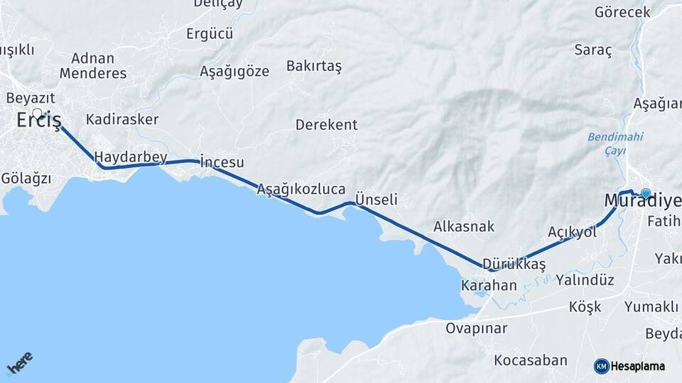 Van Muradiye Erciş Arası Kaç Km - Yol Haritası