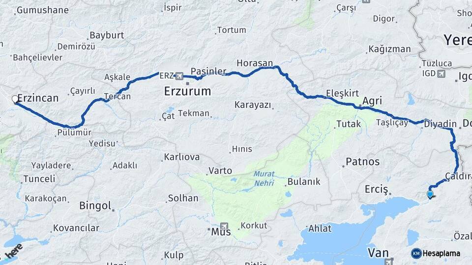 Van Muradiye Erzincan Arası Kaç Km - Yol Haritası