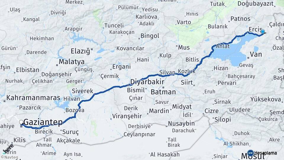 Van Muradiye Gaziantep Arası Kaç Km - Yol Haritası