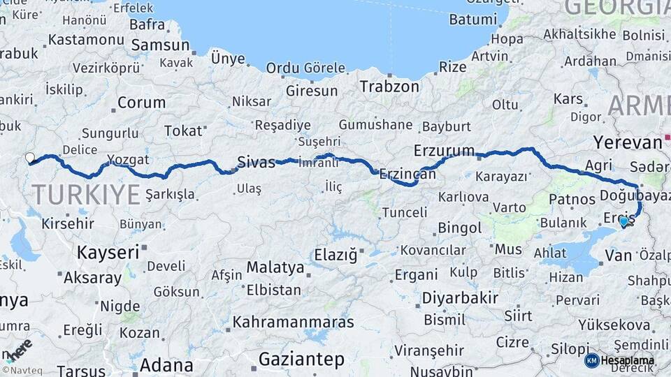 Van Muradiye Kırıkkale Arası Kaç Km - Yol Haritası