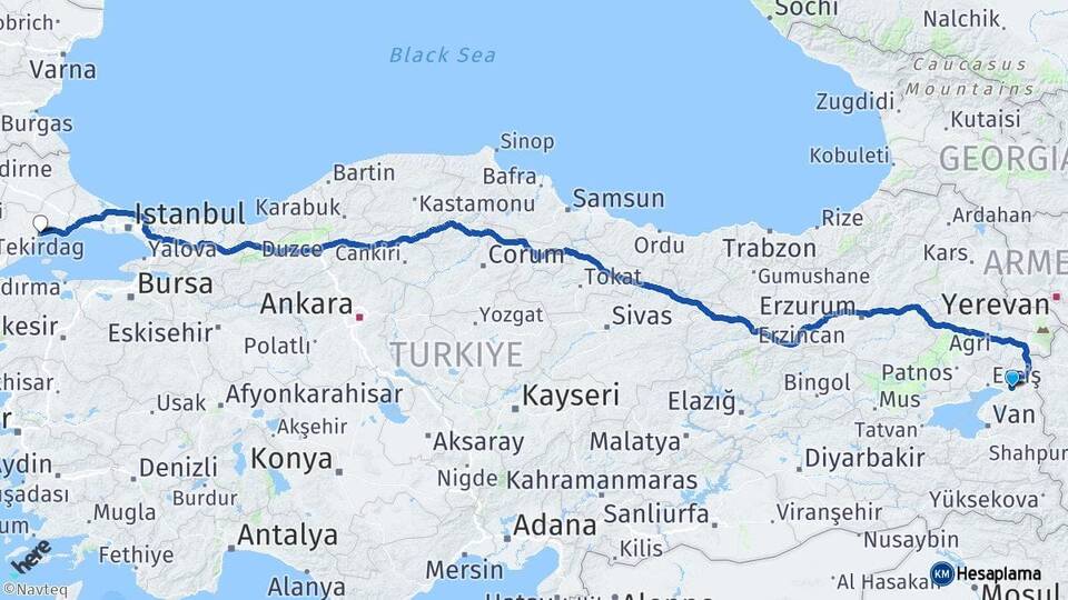 Van Muradiye Tekirdağ Arası Kaç Km - Yol Haritası