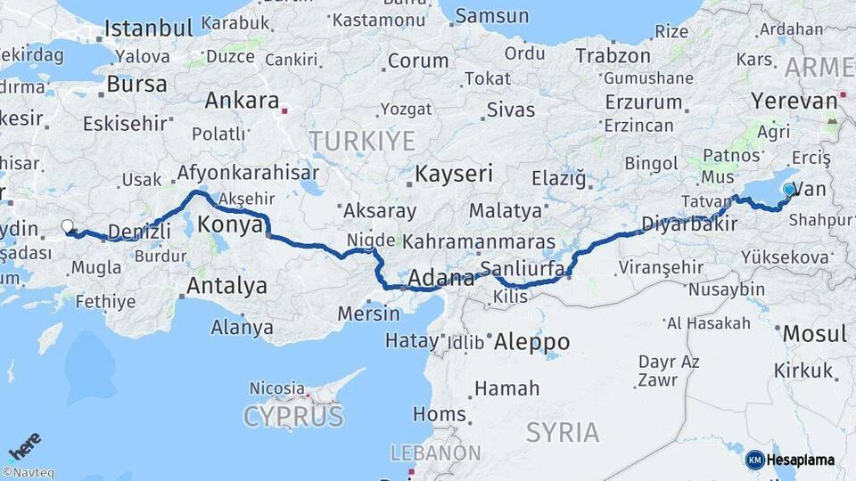 Van Nazilli Aydın Arası Kaç Km - Yol Haritası