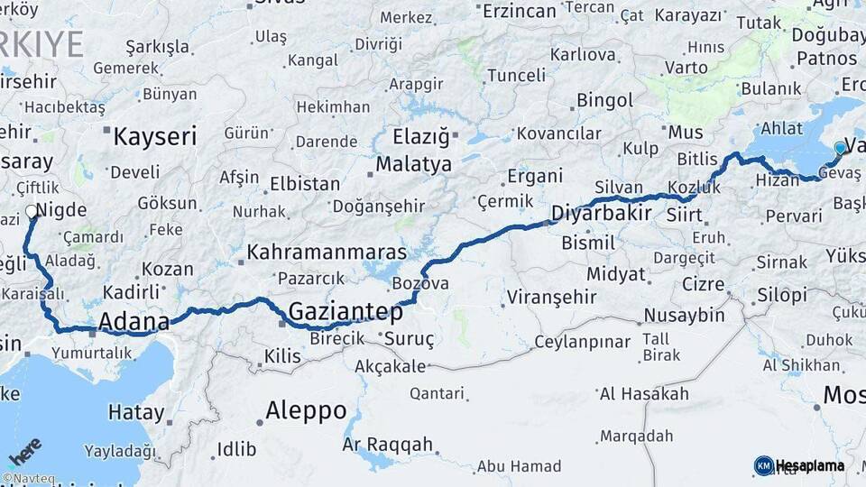 Van Niğde Arası Kaç Km - Yol Haritası