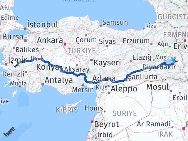 Van Ödemiş İzmir Arası Kaç Km - Yol Haritası