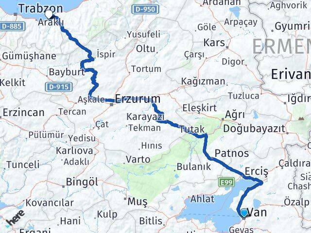 Van Of Trabzon Arası Kaç Km - Yol Haritası
