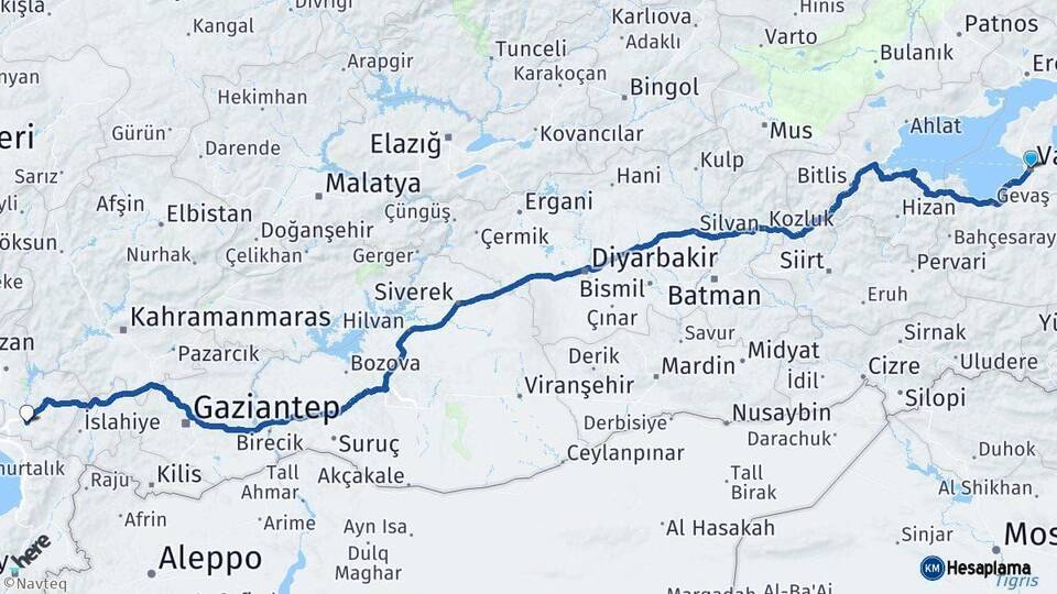 Van Osmaniye Arası Kaç Km - Yol Haritası