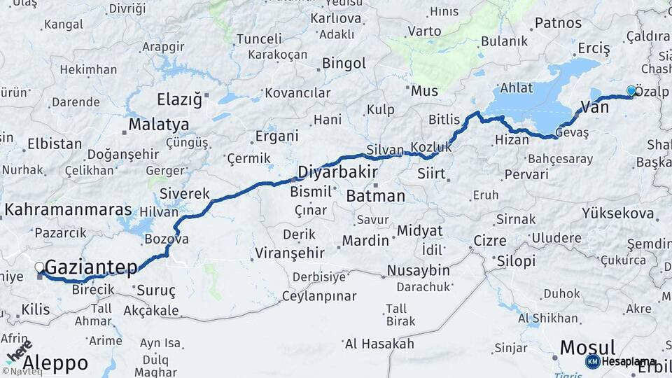 Özalp Gaziantep Arası Kaç Km - Yol Tarifi