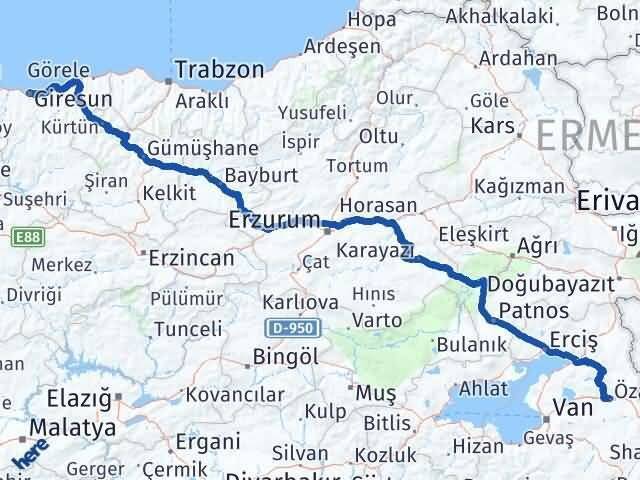Özalp Giresun Arası Kaç Km - Yol Tarifi