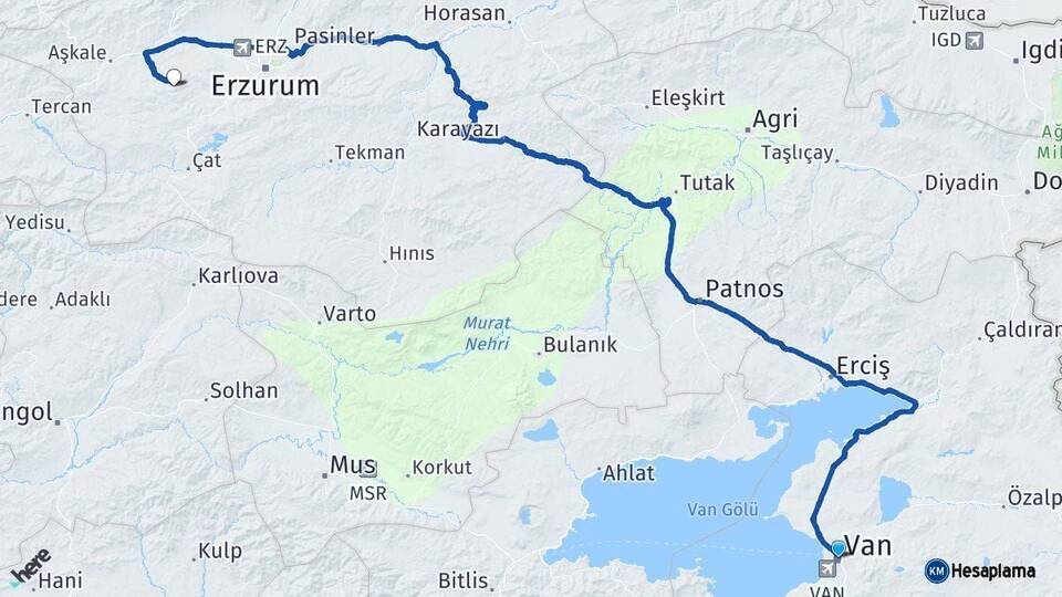 Van Palandöken Erzurum Arası Kaç Km - Yol Haritası