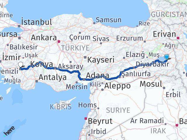 Van Pamukkale Denizli Arası Kaç Km - Yol Haritası