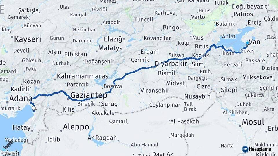 Van Payas Hatay Arası Kaç Km - Yol Haritası