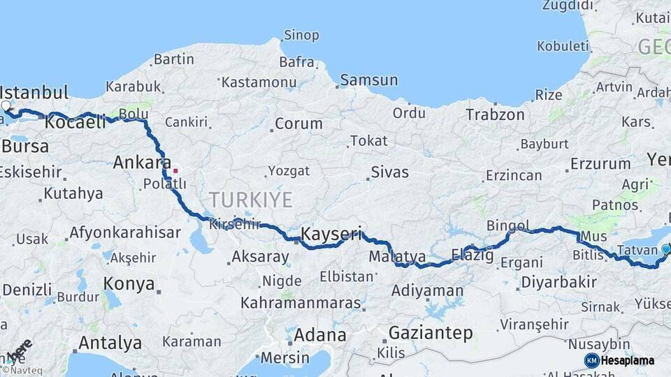Van Pendik İstanbul Arası Kaç Km - Yol Haritası