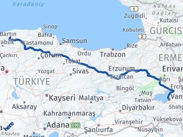 Van Pınarbaşı Kastamonu Arası Kaç Km - Yol Haritası