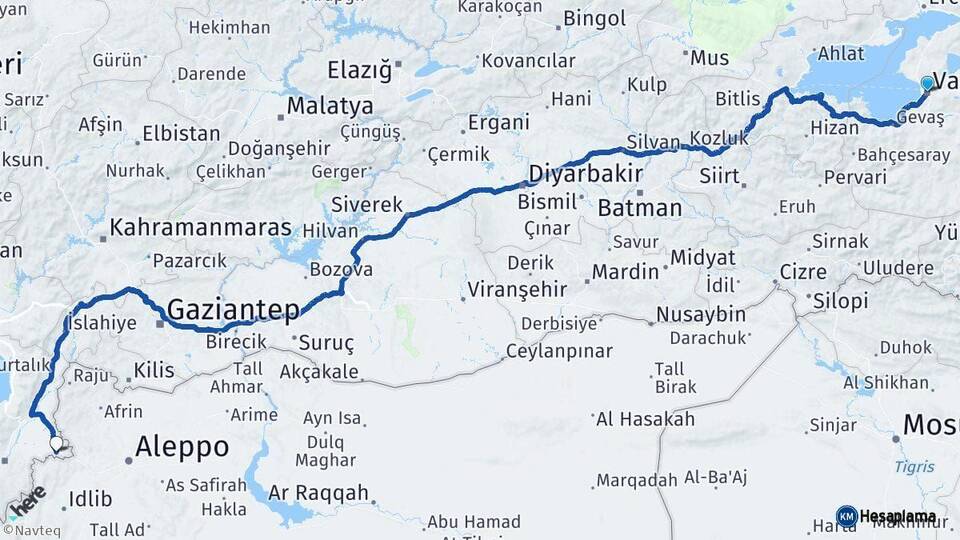 Van Reyhanlı Hatay Arası Kaç Km - Yol Haritası