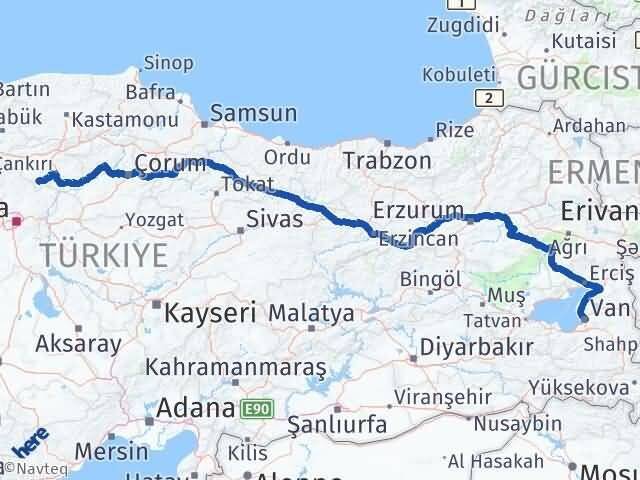 Van Şabanözü Çankırı Arası Kaç Km - Yol Haritası
