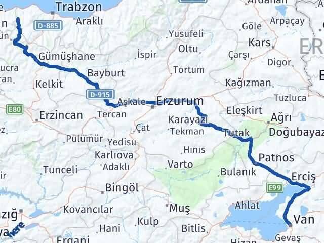 Van Şalpazarı Trabzon Arası Kaç Km - Yol Haritası