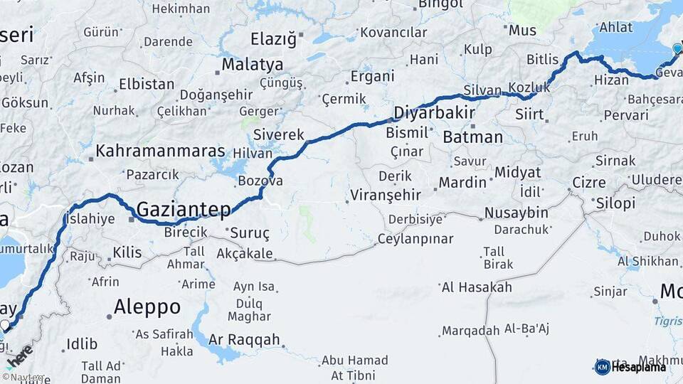 Van Samandağ Hatay Arası Kaç Km - Yol Haritası