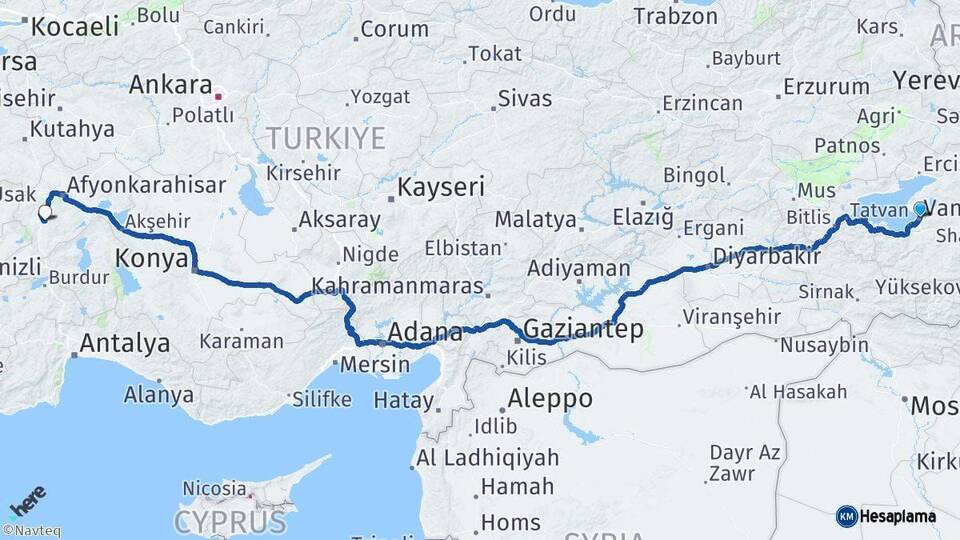 Van Sandıklı Afyonkarahisar Arası Kaç Km - Yol Haritası