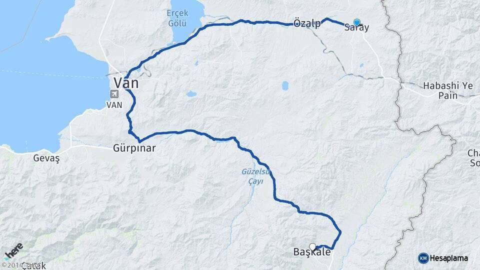 Van Saray Başkale Arası Kaç Km - Yol Haritası