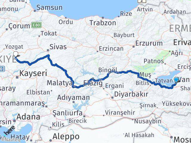 Van Sarıkaya Yozgat Arası Kaç Km - Yol Haritası