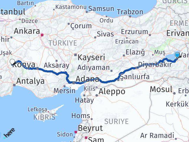 Van Senirkent Isparta Arası Kaç Km - Yol Haritası