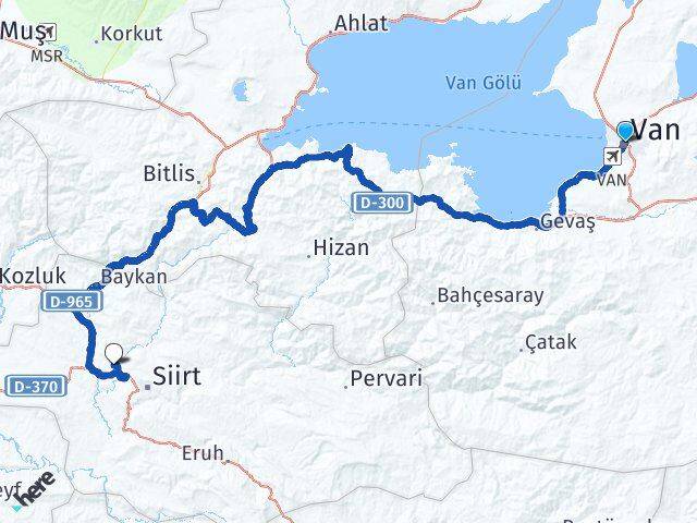 Van Siirt Havalimanı Arası Kaç Km - Yol Haritası