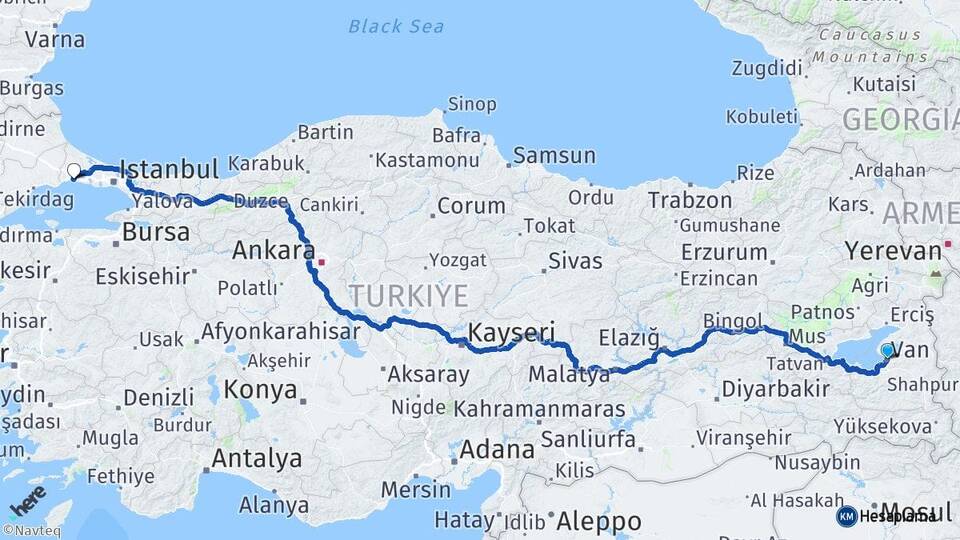 Van Silivri İstanbul Arası Kaç Km - Yol Haritası