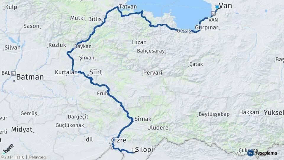 Van Silopi Şırnak Arası Kaç Km - Yol Haritası