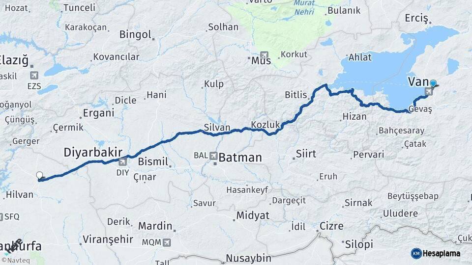Van Siverek Şanlıurfa Arası Kaç Km - Yol Haritası